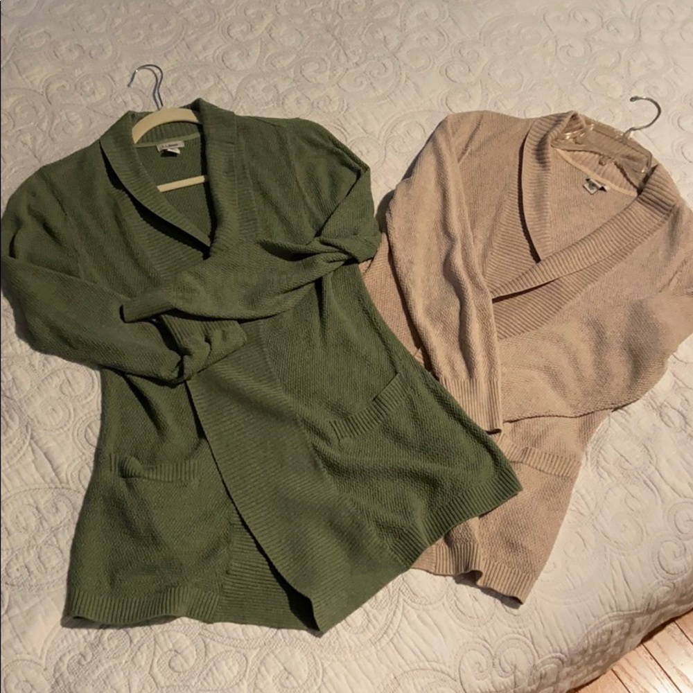 2 LL Bean XS open-front pocket cardigans